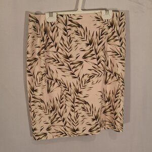 Anne Taylor Factory Ladies Size 8 Petite Salmon & Khaki Leaf Pattern Lined Skirt